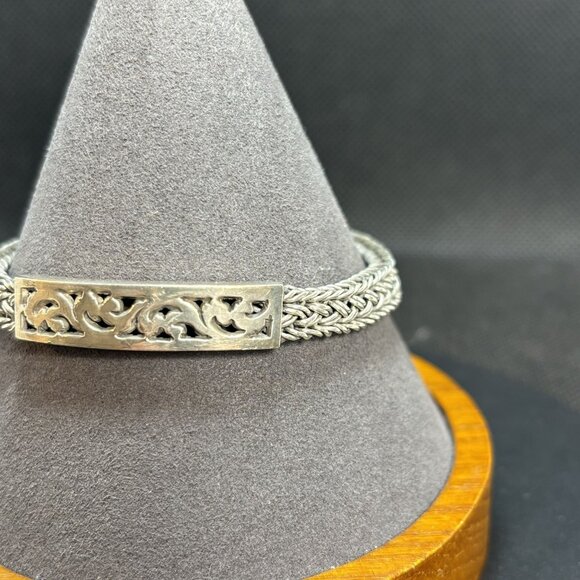 VTG Luis Hill Sterling Silver 925 Scroll Design ID Style Bracelet Woven Link 7" - Picture 3 of 12